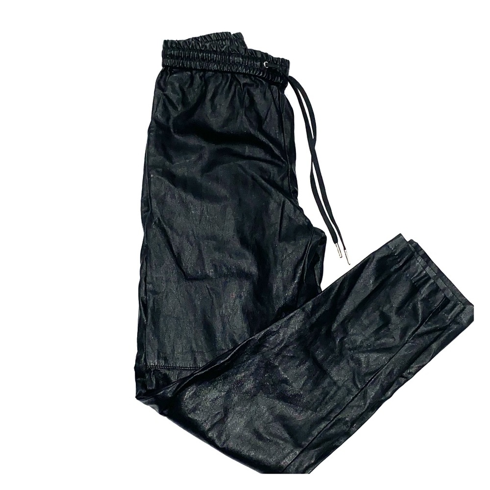 Black faux leather joggers